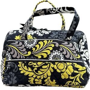 Vera Bradley Dogwood Quilted Cosmetic Bag Black Yellow Gray Floral Travel Case